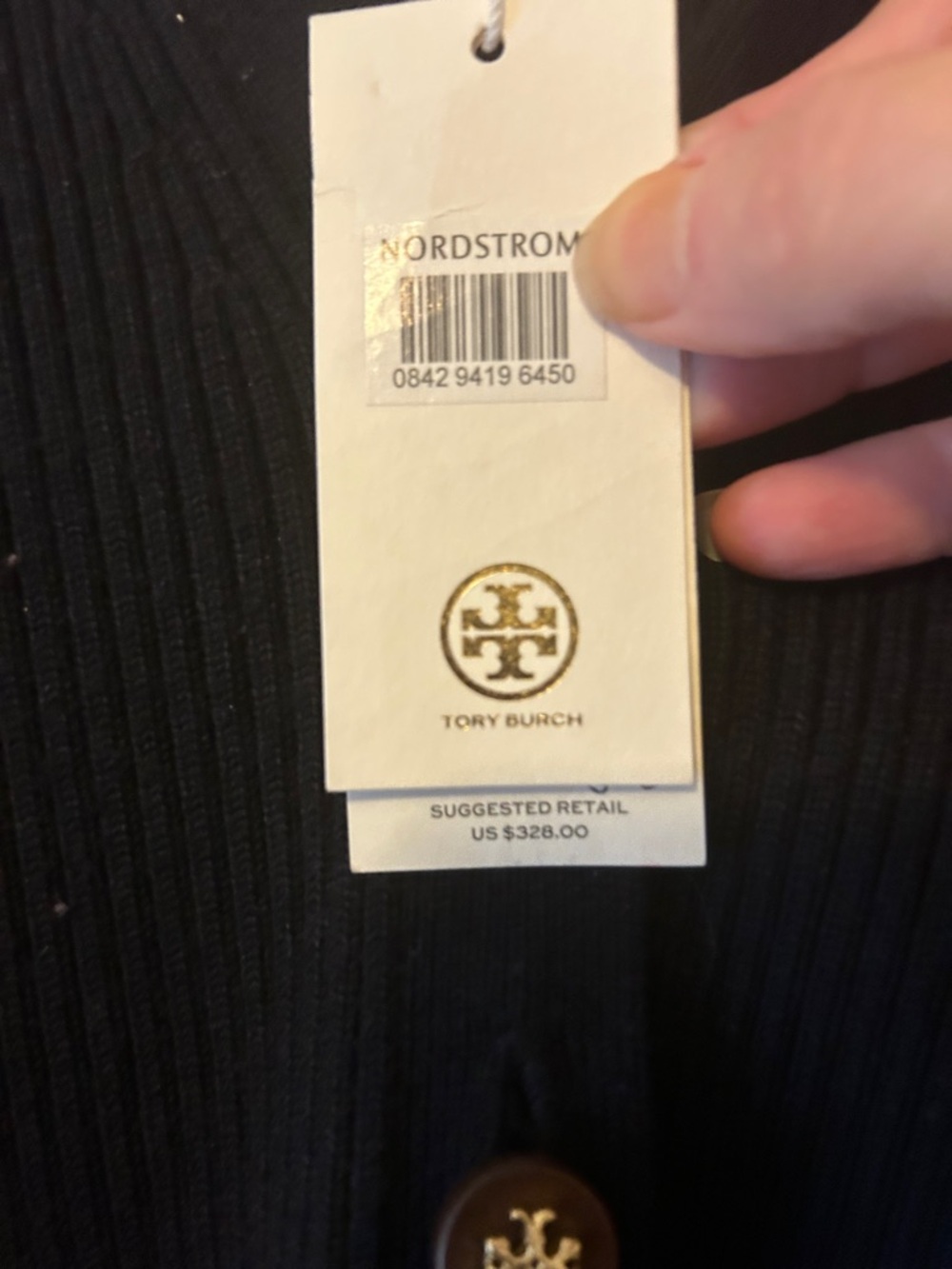 Tory Burch Navy Ribbed Simone Button Cardigan Sweater, NWT, Size XL - Picture 5 of 10